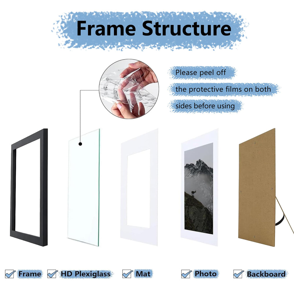 Picrit 24x34 Black Poster Frame 7 Pack, Display Pictures 20x30 Picture with Mat or 24 x 34 without Mat for Horizontal or Vertical Wall Mounting, Wall Gallery Photo Frames