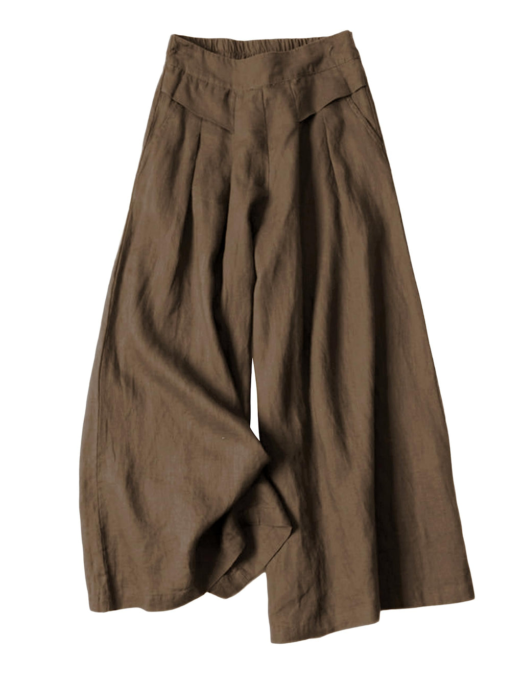 Bianstore Women's Culottes Linen Cropped Wide Leg Pants Elastic Waist Casual Palazzo Trousers with Pockets