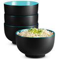 KooK Ramen Bowl, Japanese Bowls, Noodle Bowls, Large Soup Bowl, Ceramic, Large Capacity, For Ramen, Pho, Udon, Soba, Microwave and Dishwasher Safe, 34 oz, Set of 4 (Black/Navy)