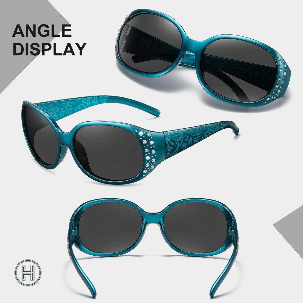 HAOLOTA Polarized Sunglasses for Women, Rhinestone Wrap Around Sunglasses with UV400 Protection