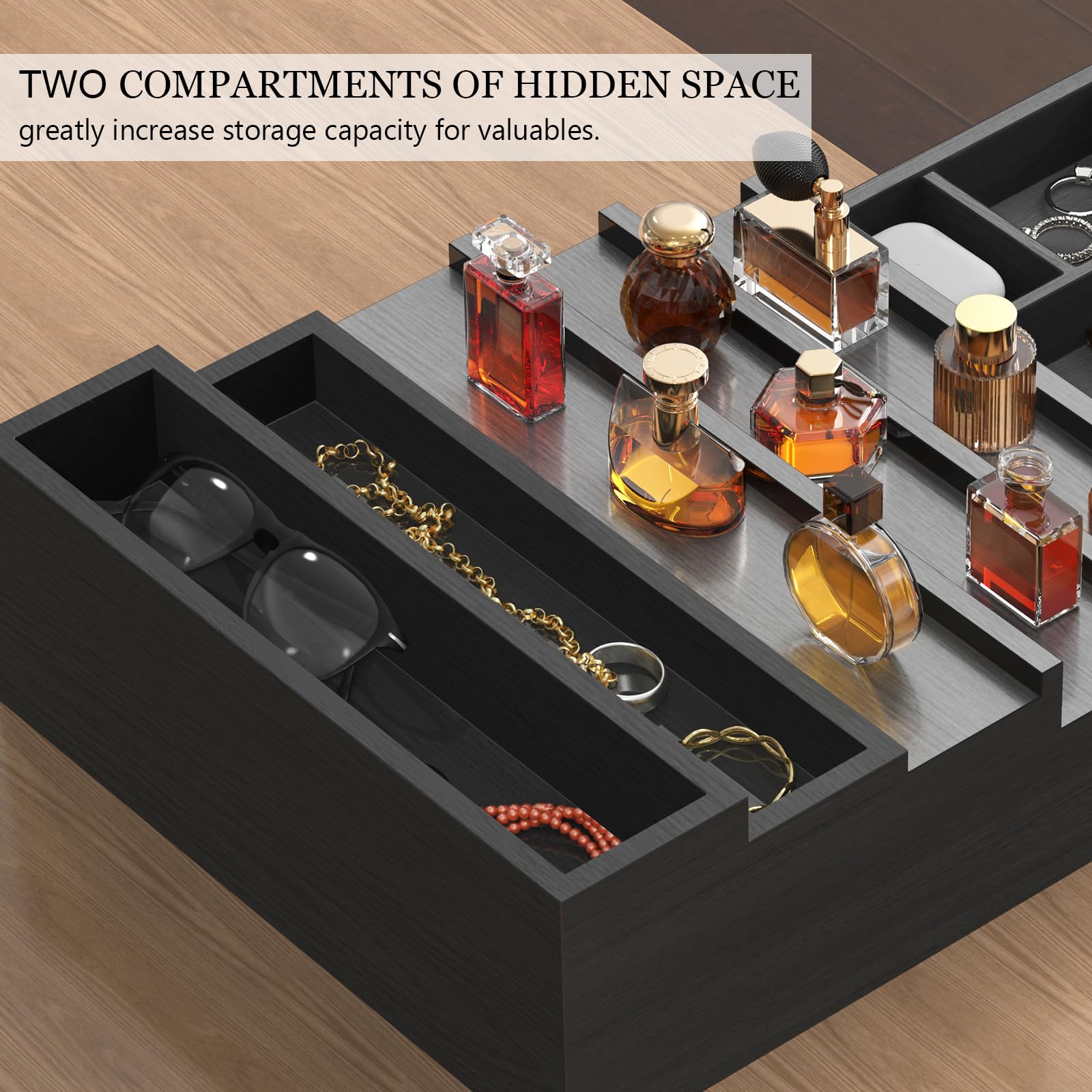 Wooden Cologne Organizer for Men 4 Tier of Perfume Display Holder of Drawer & 2 Hidden Compartments Larger Storage Space Mens Perfume Organizer Shelf Stand,Gift for Man (4T-Black Walnut)
