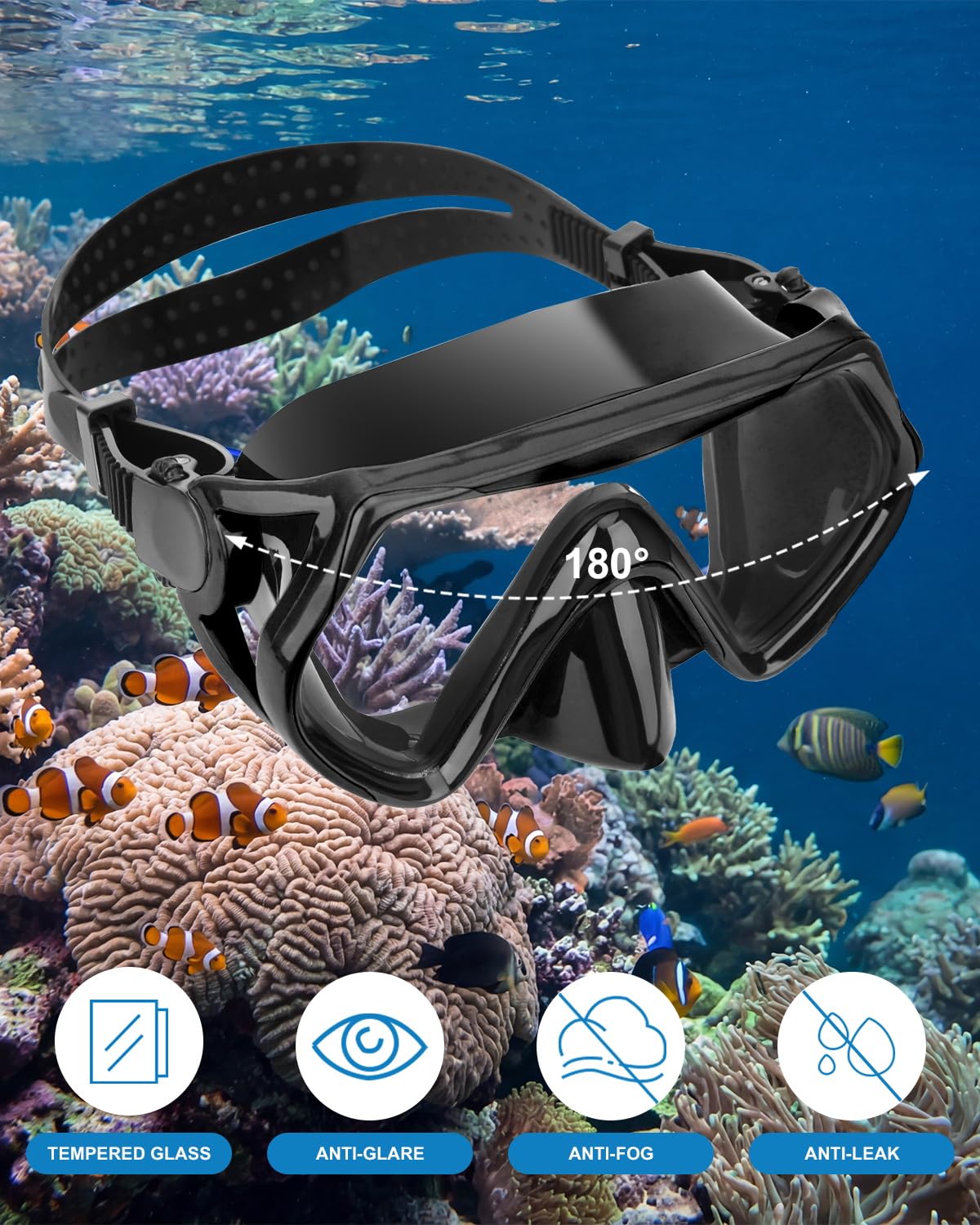 Snorkeling Gear for Adults, Dry Snorkel Mask Set, Scuba Diving Snorkle mask Set Adult, Panoramic Wide View Anti-Fog Dive mask, Swimming Diving Snorkeling Packages