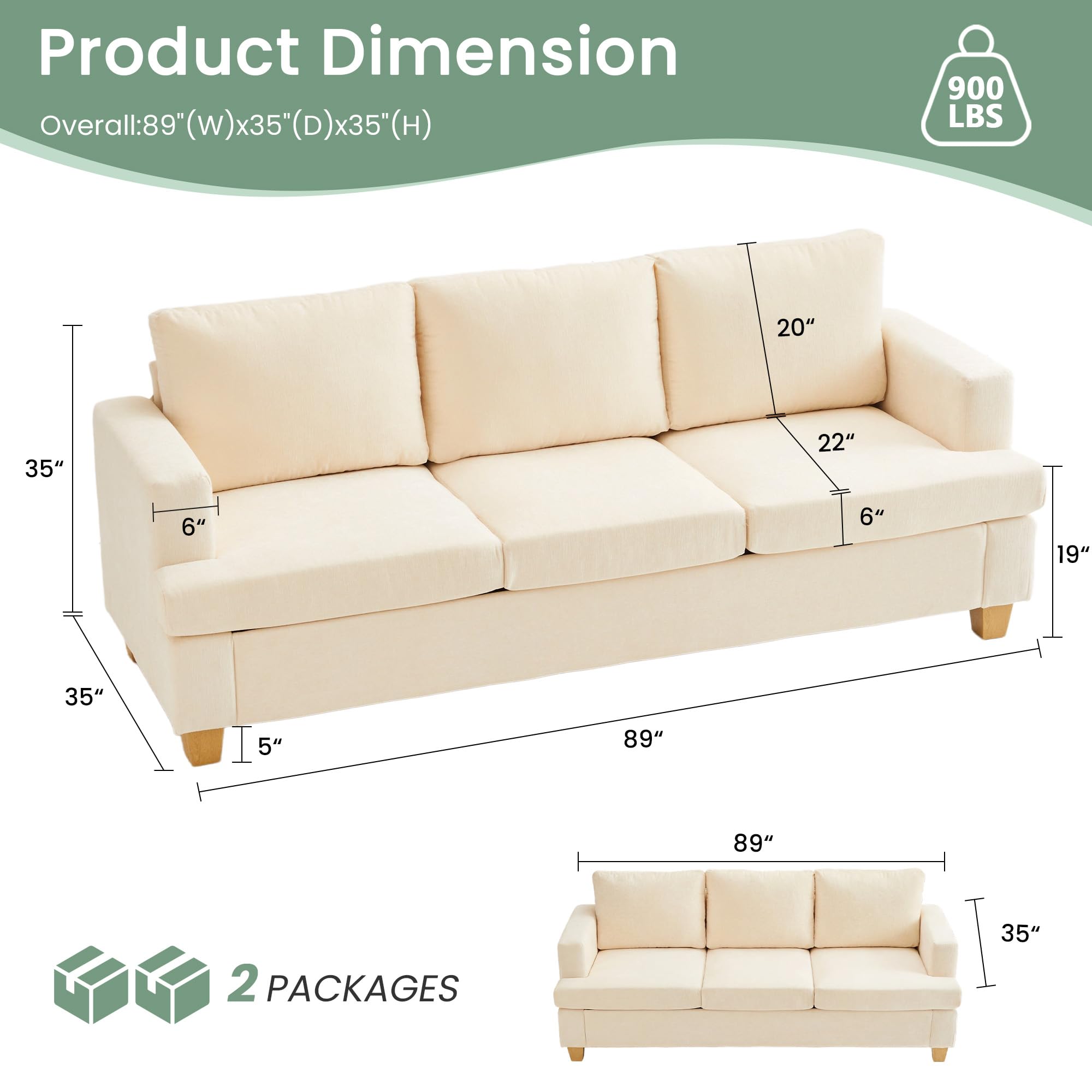 YOUDENOVA 2 Piece Set Comfy Sofa Couch, Loveseat Sofa * 2 with Deep Seats, Modern Sleeper Couch for Living Room, Black Corduroy