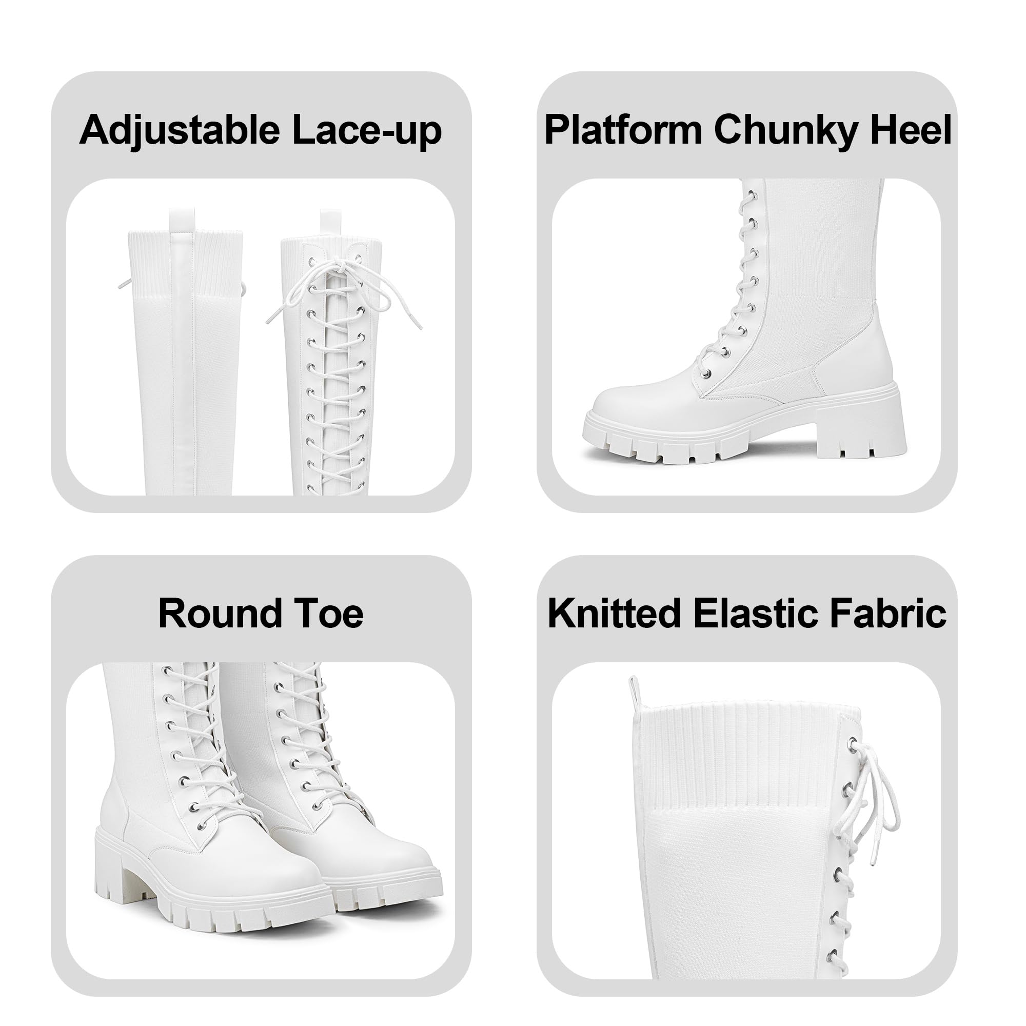 Jeossy Women's Knee High Combat 9603 Boots, Tall Platform Chunky Heel Boots Wide Claf