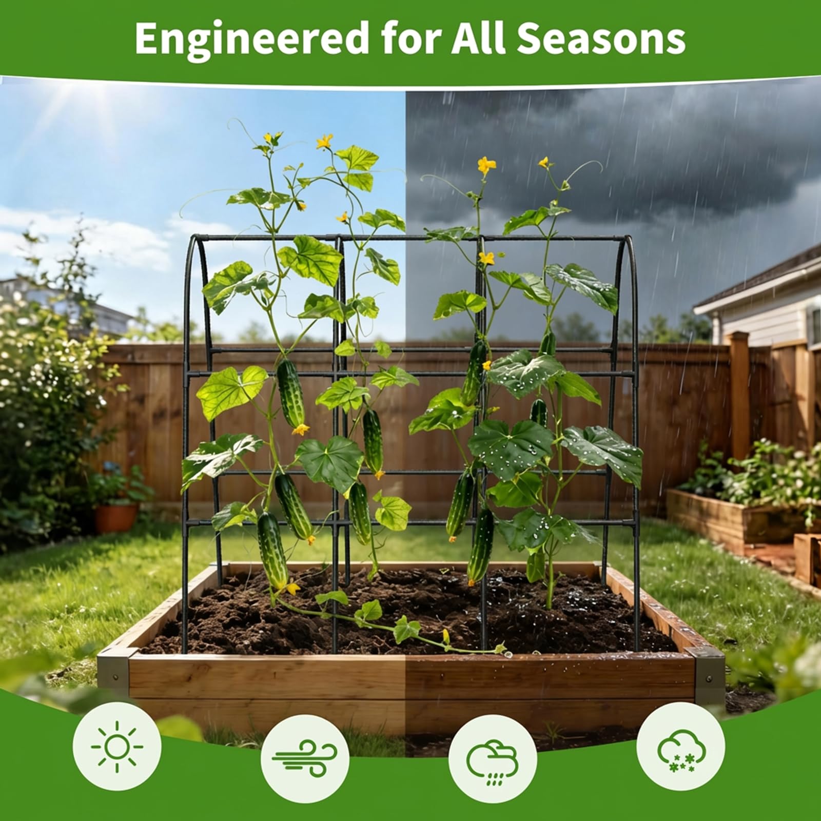 Cucumber Trellis for Raised Bed,U-Shape Garden Trellis for Climbing Plants Outdoor, Metal Arch Vegetables Trellis, Plant Support for Vine (Green, 31.5" Lx21.6 Wx47.2 H-Small)