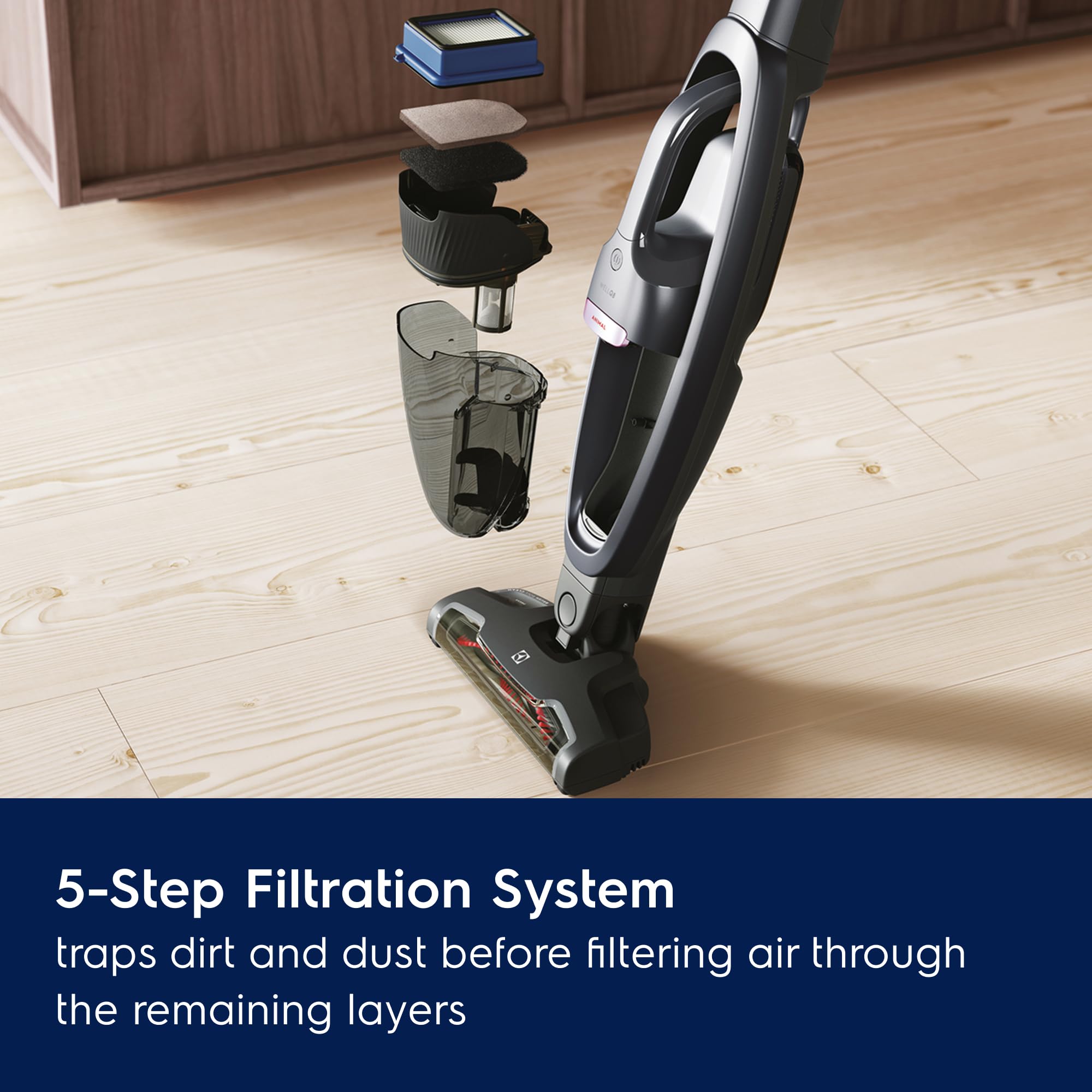 Electrolux WellQ7 Hard Floor Cordless 2-in-1 Vacuum with PowerPro Roller for Hard Surfaces, 50-Minute Run Time, 2 Power Modes, Soft Sand