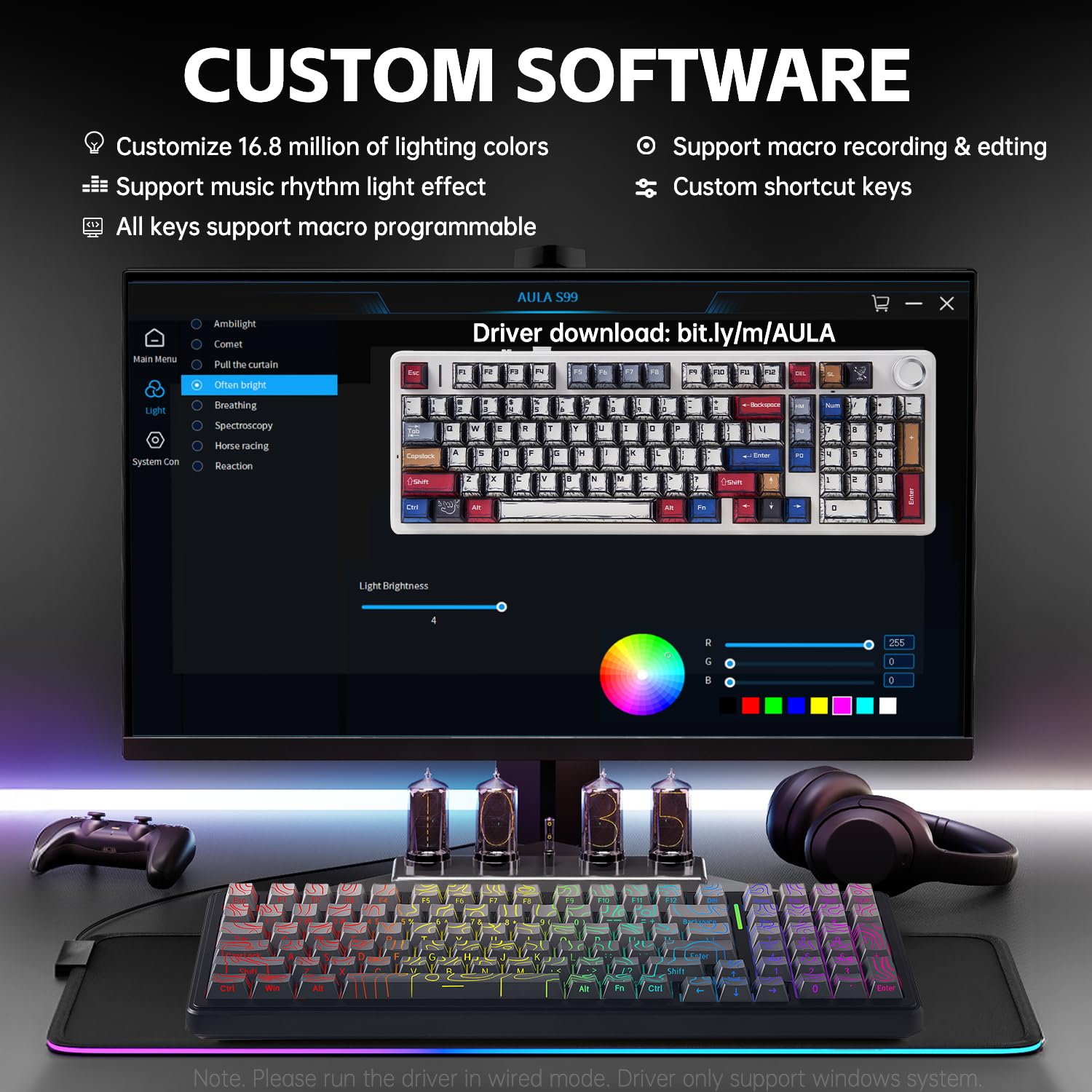 Aula F99 Mechanical Gaming Keyboard, Wireless Creamy Keyboard Hot Swappable Custom Keyboards Rechargeable, Tri-Mode BT5.0/2.4GHz/USB-C, Pre-lubed Linear Switches, RGB Backlit, Gasket Structure