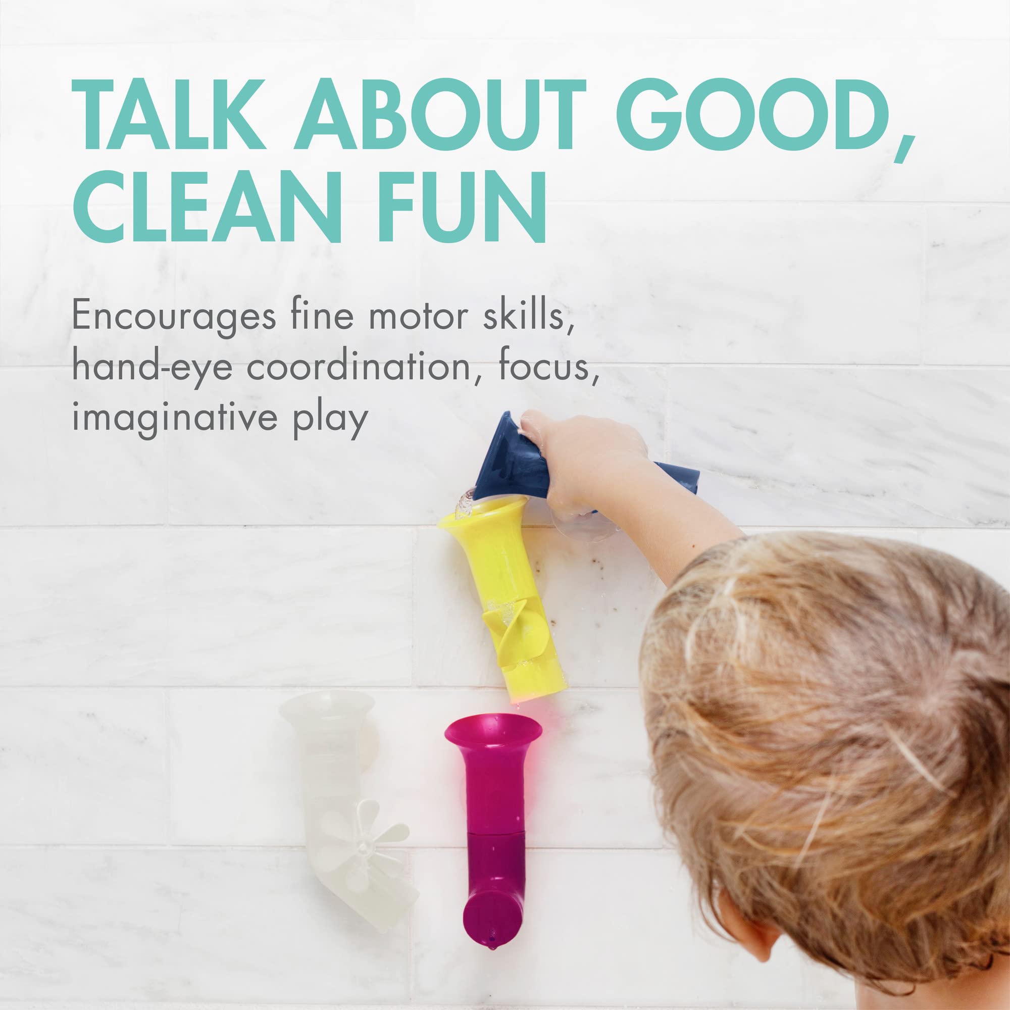 Boon Pipes Toddler Bath Toys - Interactive Toddler Sensory Toys - Suction Bath Toys for Hand Eye Coordination and Fine Motor Skills - Multicolored - 5 Count- Ages 12 Months and Up