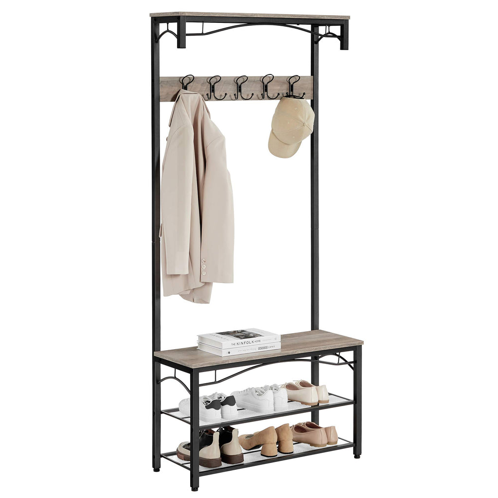 VASAGLE Shoe Bench Rack, 3-Tier Storage Shelf for Entryway Hallway Living Room, Industrial Accent Furniture with Steel Frame, 12.6 x 31.5 x 70.3 Inches, Greige