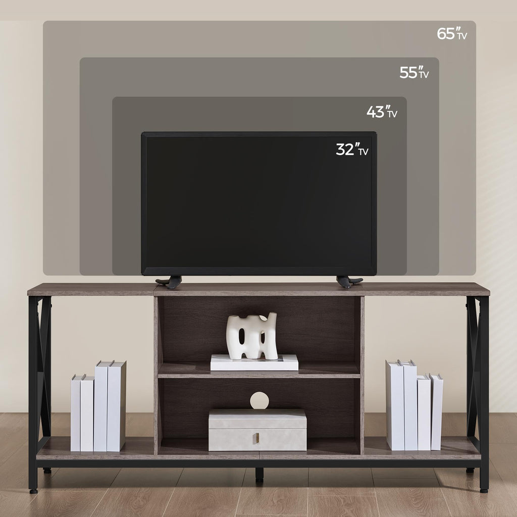 Yaheetech Industrial TV Stand for 55 Inch TV, Entertainment Center Media Console Table with Open Storage for Living Room, Wood Modern Furniture, Gray