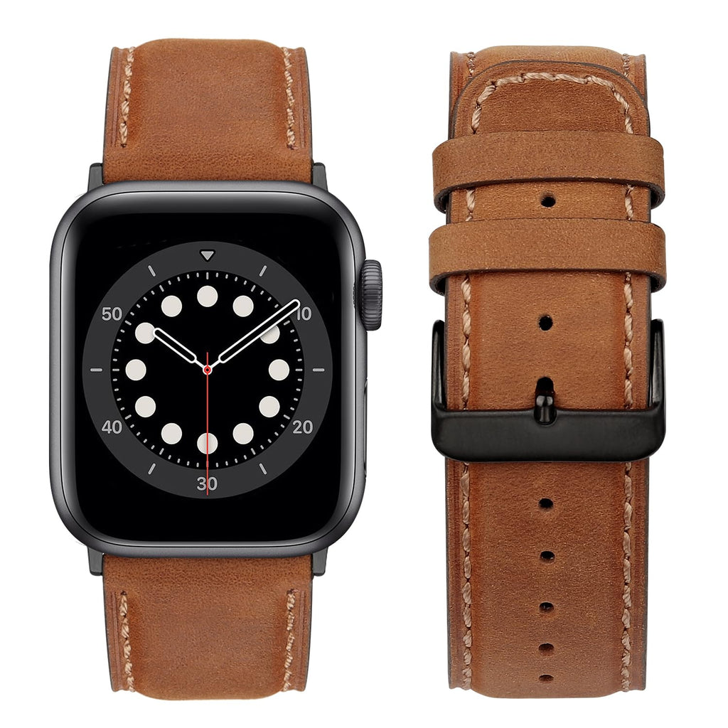 Tasikar Bands Compatible with Apple Watch Band 42mm (Series11/10) 41mm 40mm 38mm Men Genuine Leather Replacement Bands Compatible with Apple Watch SE Series 11 10 9 8 7 6 5 4 3, Black
