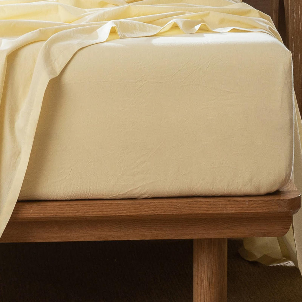 MooMee Fitted Bottom Sheet Only 100% Washed Cotton Linen Like Textured Breathable Durable Soft Comfy Deep Pocket Fits Mattress up to 17" (Almond Milk Grey, Twin)