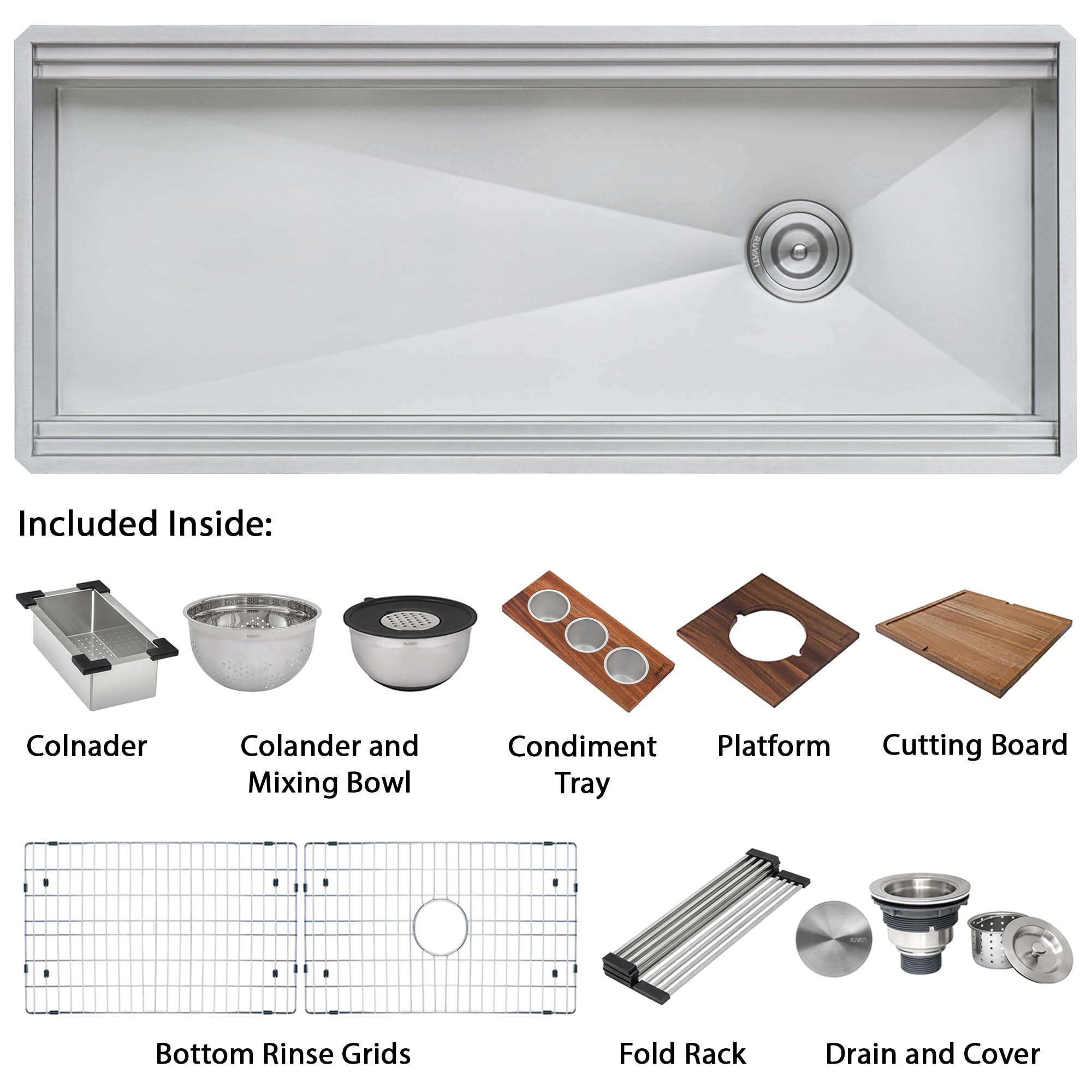 Ruvati 33-inch Workstation Kitchen Sink - Dual Tier Double Bowl Kitchen Sink - Low Divide Undermount Sinks - 16 Gauge Stainless Steel Kitchens Sinks - RVH8255