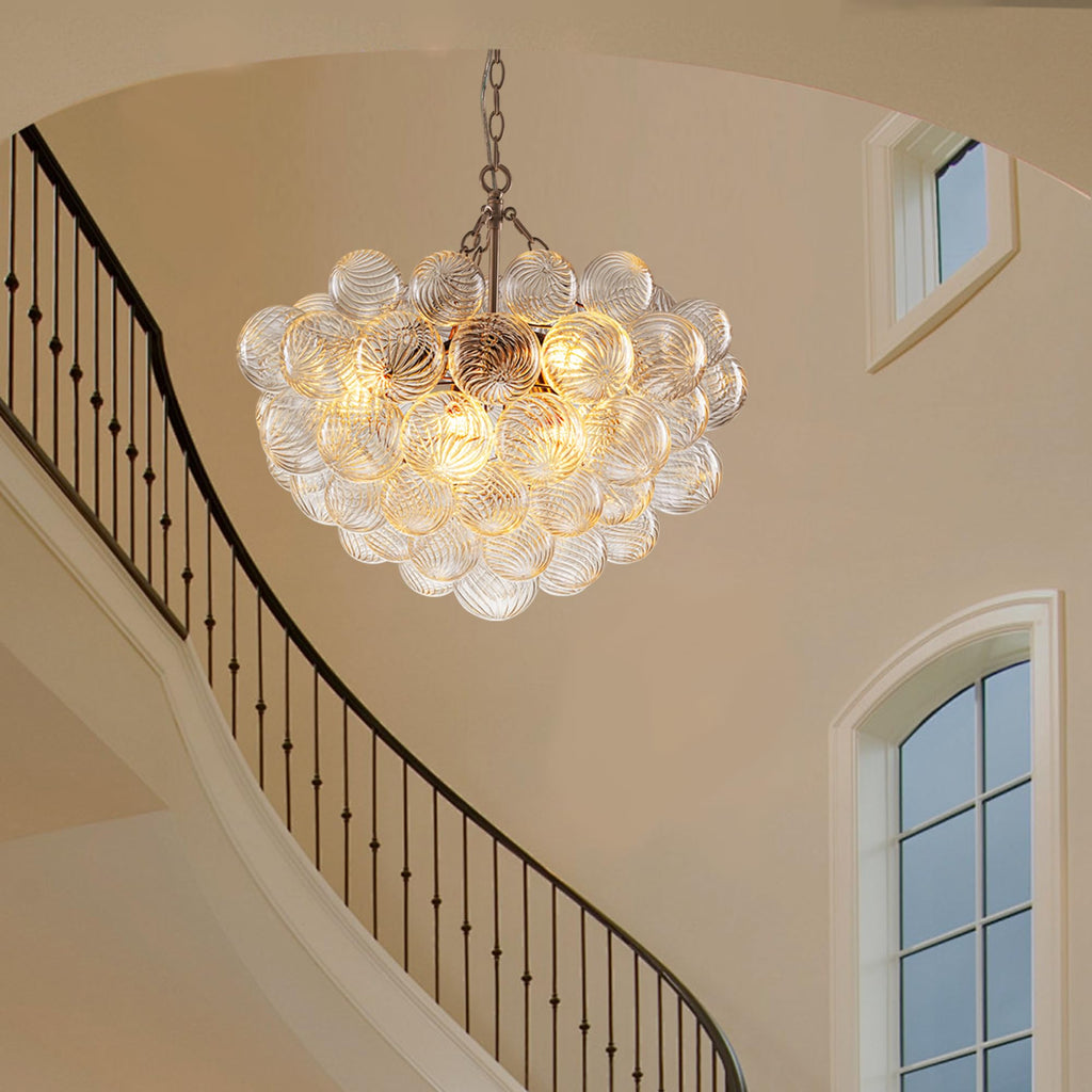 Longree Bubble Glass Ball Chandelier White 20" Dia Pendant Light | Swirled Glass Globe, for Dining Room Kitchen Bathroom Entry Bedroom