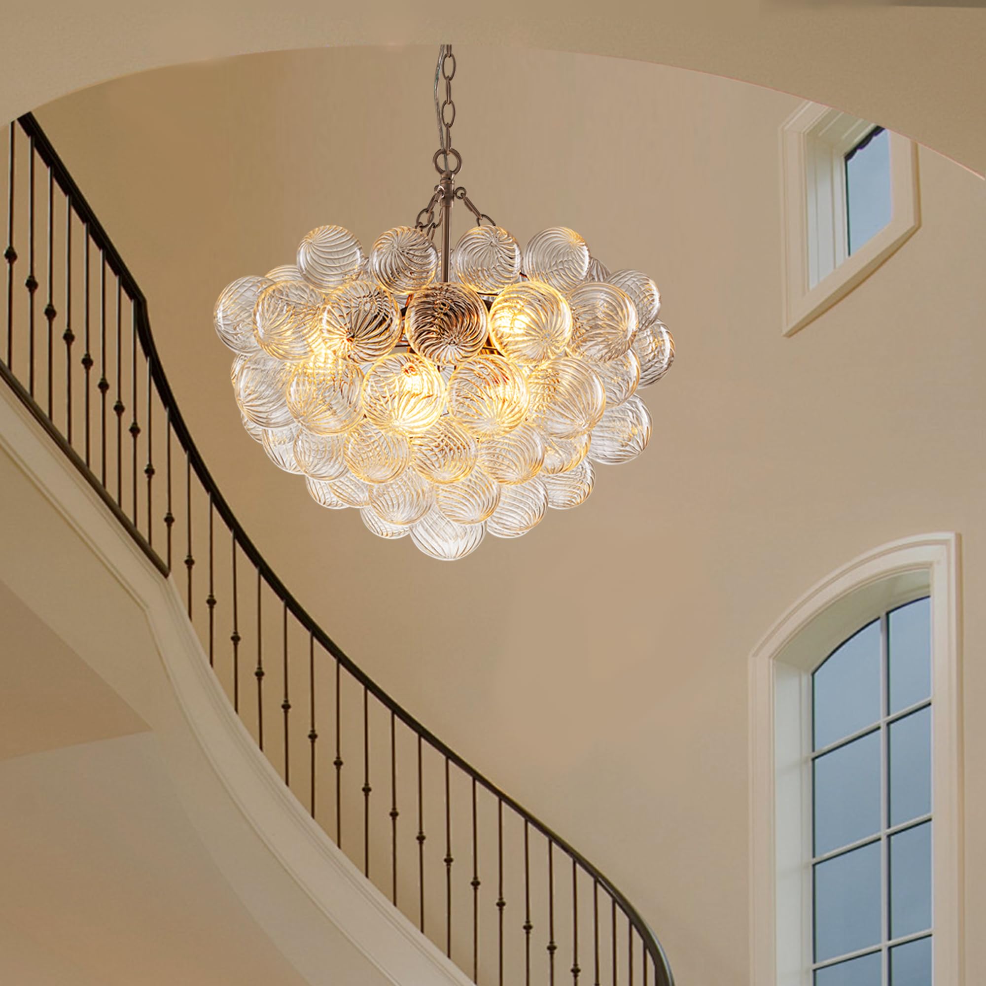 Longree Bubble Glass Ball Chandelier White 20" Dia Pendant Light | Swirled Glass Globe, for Dining Room Kitchen Bathroom Entry Bedroom