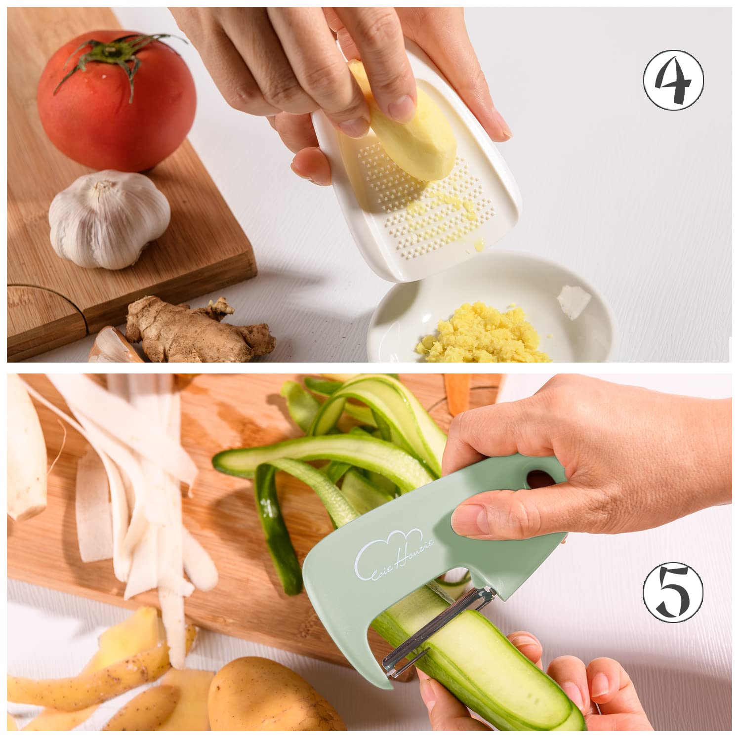 5 Pieces Kitchen Gadgets Set - Space Saving Cooking Tools Accessories Cheese Chocolate Grater, Fruit Vegetable Peeler, Bottle Opener, Pizza Cutter, Burlap Bags with Drawstring Gift Set