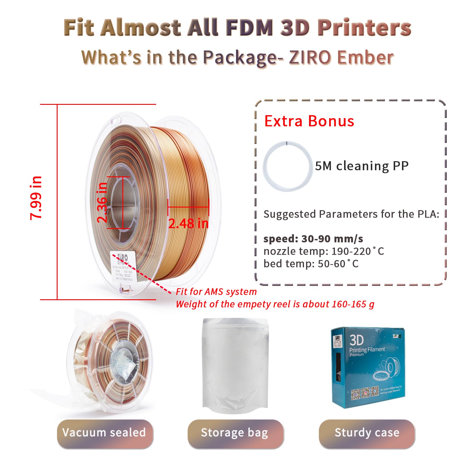ZIRO Fast Color Change PLA, 1.75mm Color Gradient Filament, Glossy Rainbow PLA Filaments, Fit Most 3D Printer Pen, Shiny Surface 1KG/2.2lbs Spool, Aqua Sky (Silk)