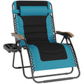 PHI VILLA XXL Oversized Padded Zero Gravity Chair Set of 2, Foldable Patio Recliner, 30" Wide Seat Anti Gravity Lounger with Armrest and Cup Holder, Support 400 LBS (Aqua Blue)