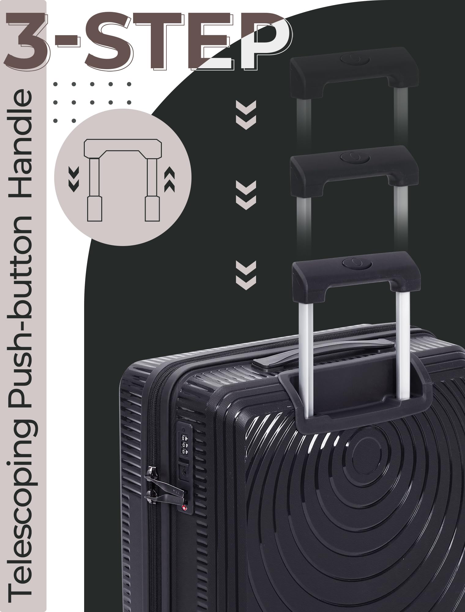 CONCEPTEN Luggage Sets,Suitcases with Wheels, Hardshell Suitcase Set, PP Carry on Luggage Set with TSA Lock, Travel Luggage (Black, Bag Type)