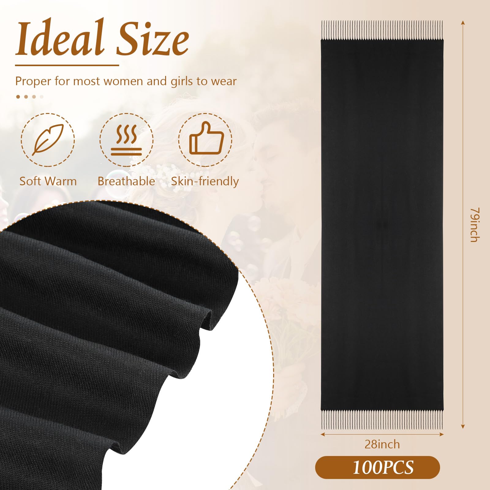 Ramede 50/100 Bulk Wedding Shawl Scarf for Women 79 x 28 Guests Shawl Wraps Gifts for Women Bridal Shawls with Thank Cards