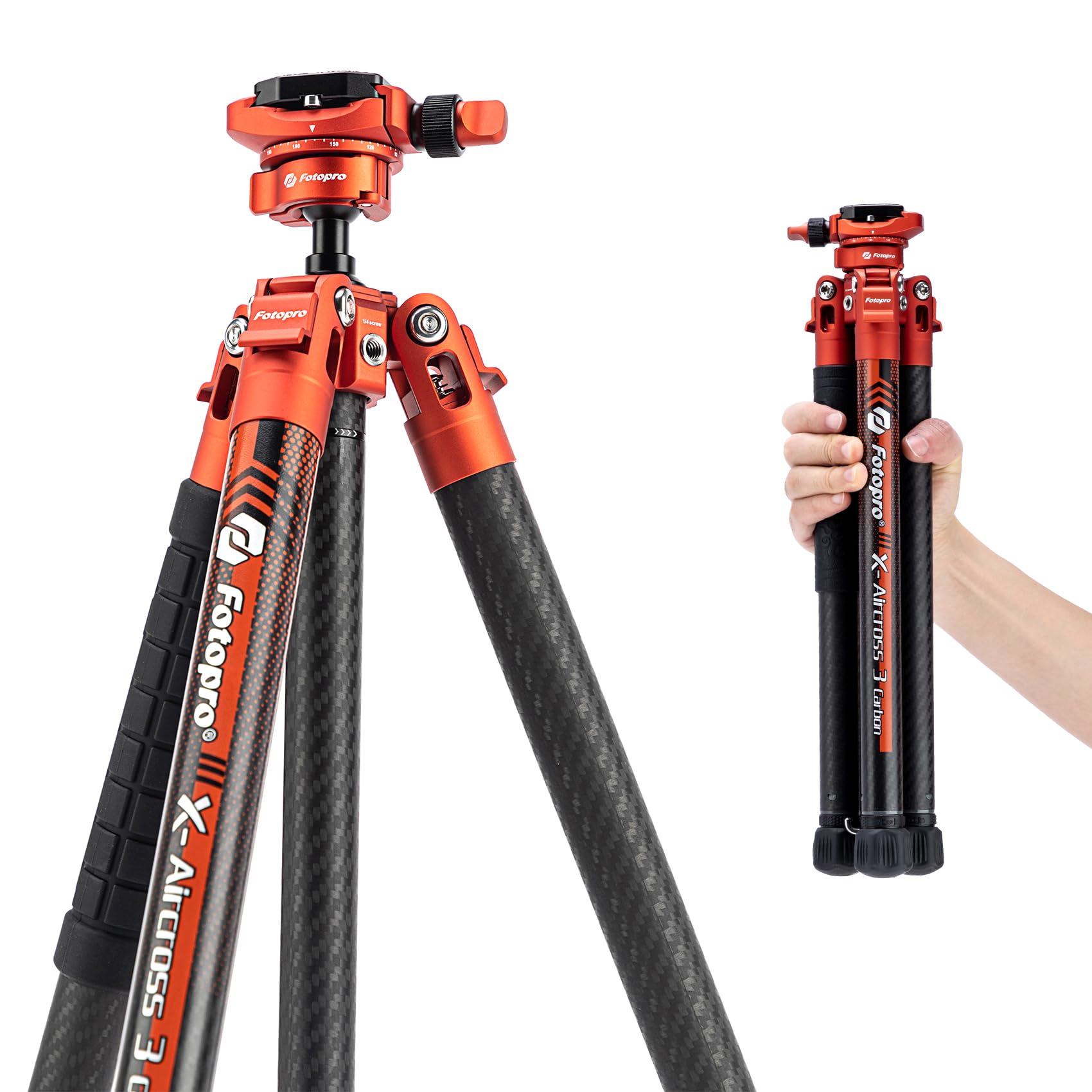 Fotopro 60" Camera Tripod, Carbon Fiber Travel Tripod with 360° Ball Head, Ultralight 2.1lbs, 22lbs Load, Quick Lock, Folds to 14.3" Carry-On, for DSLR Mirrorless Cameras, X-Aircross 3 Blue