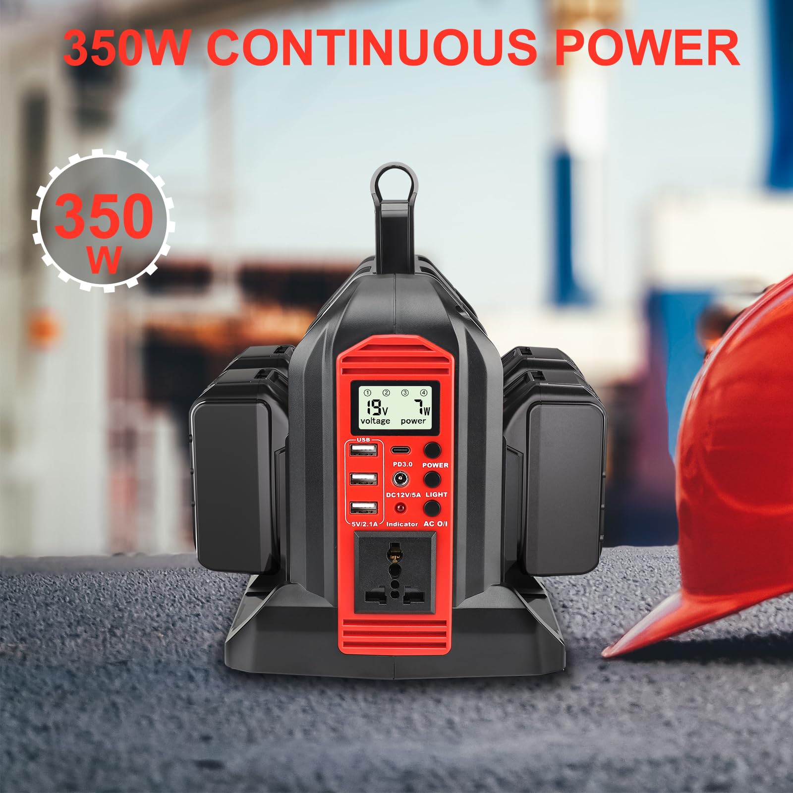 350W Inverter for Milwaukee 18V Li-ion Battery, 4-Port 20V to 120V Pure Sine Wave Inverter with LED Light, 3 USB-A Port, 1 USB-C Port, 1 DC Port, Power Station for Outdoor Camping(No Battery)