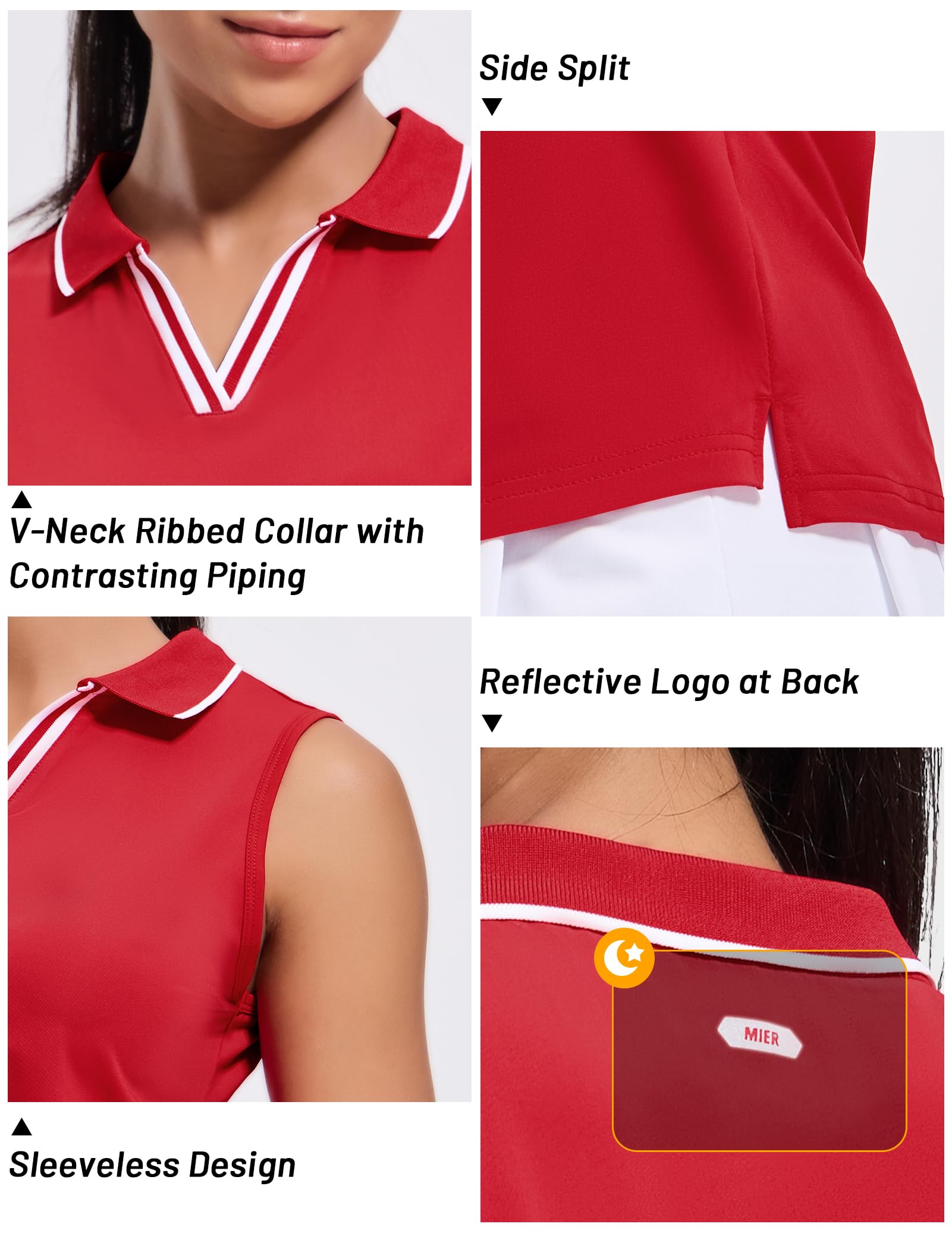 MIER Women's Sleeveless Golf Polo Shirts Dry Fit Collared Tank Tops V Neck Ribbed Athletic Tennis Shirt, Moisture Wicking