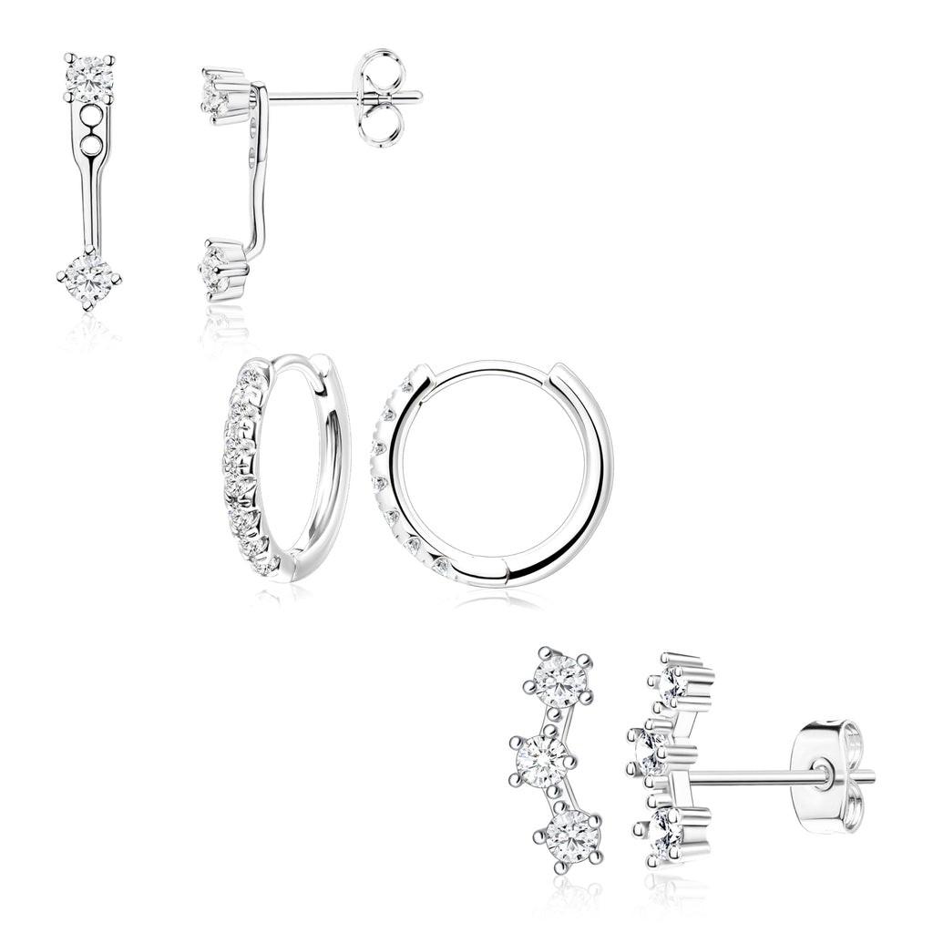 3 Pairs Dainty Small Earrings Set for Women Trendy, Birthstone Stud Huggie Hoop Jacket Stack for Cartilage Helix, Gold Plated Hypoallergenic Cute Women Fashion Accessories Western Jewelry Gifts