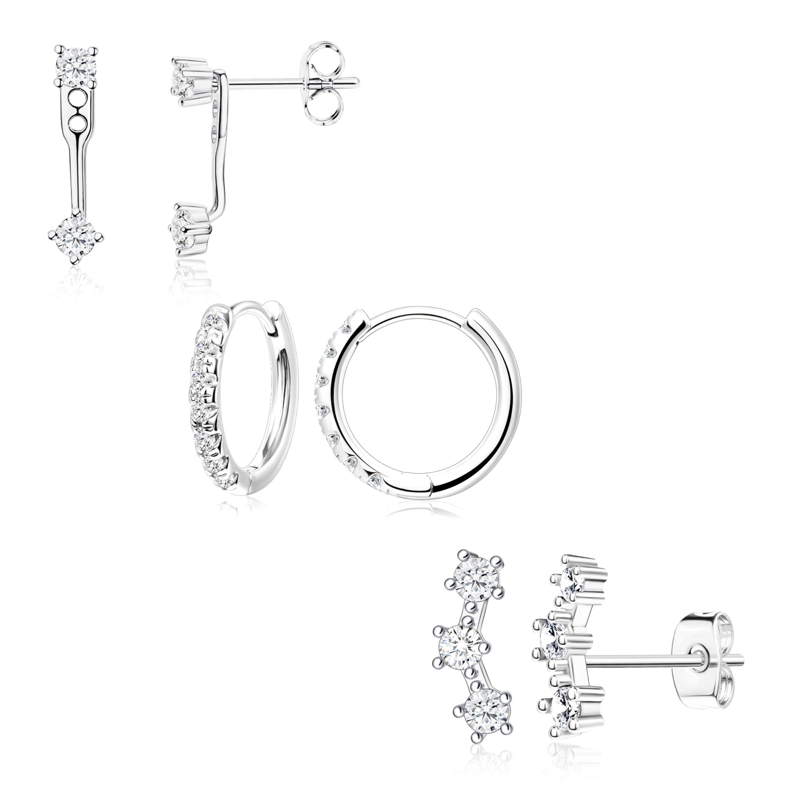 3 Pairs Dainty Small Earrings Set for Women Trendy, Birthstone Stud Huggie Hoop Jacket Stack for Cartilage Helix, Gold Plated Hypoallergenic Cute Women Fashion Accessories Western Jewelry Gifts