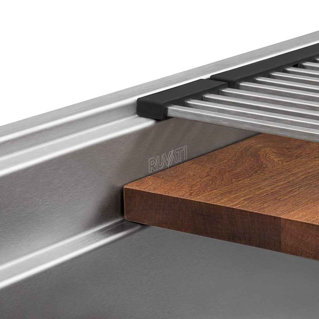 Ruvati 33-inch Workstation Kitchen Sink - Dual Tier Double Bowl Kitchen Sink - Low Divide Undermount Sinks - 16 Gauge Stainless Steel Kitchens Sinks - RVH8255