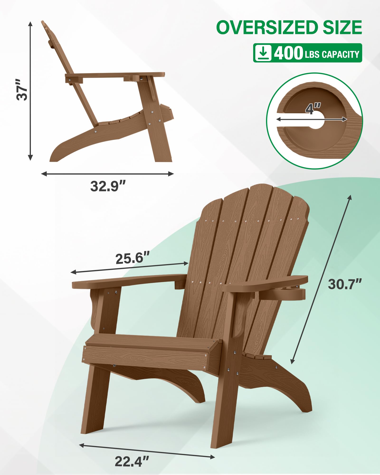 YEFU Oversized Plastic Adirondack Chair Set of 2 with Cup-Holder (Large Dual-Purpose), Weather Resistant, Poly Lumber Outdoor Chairs Duty Rating Widely Used in Patio, Lawn, Outside, Deck Chairs-Black