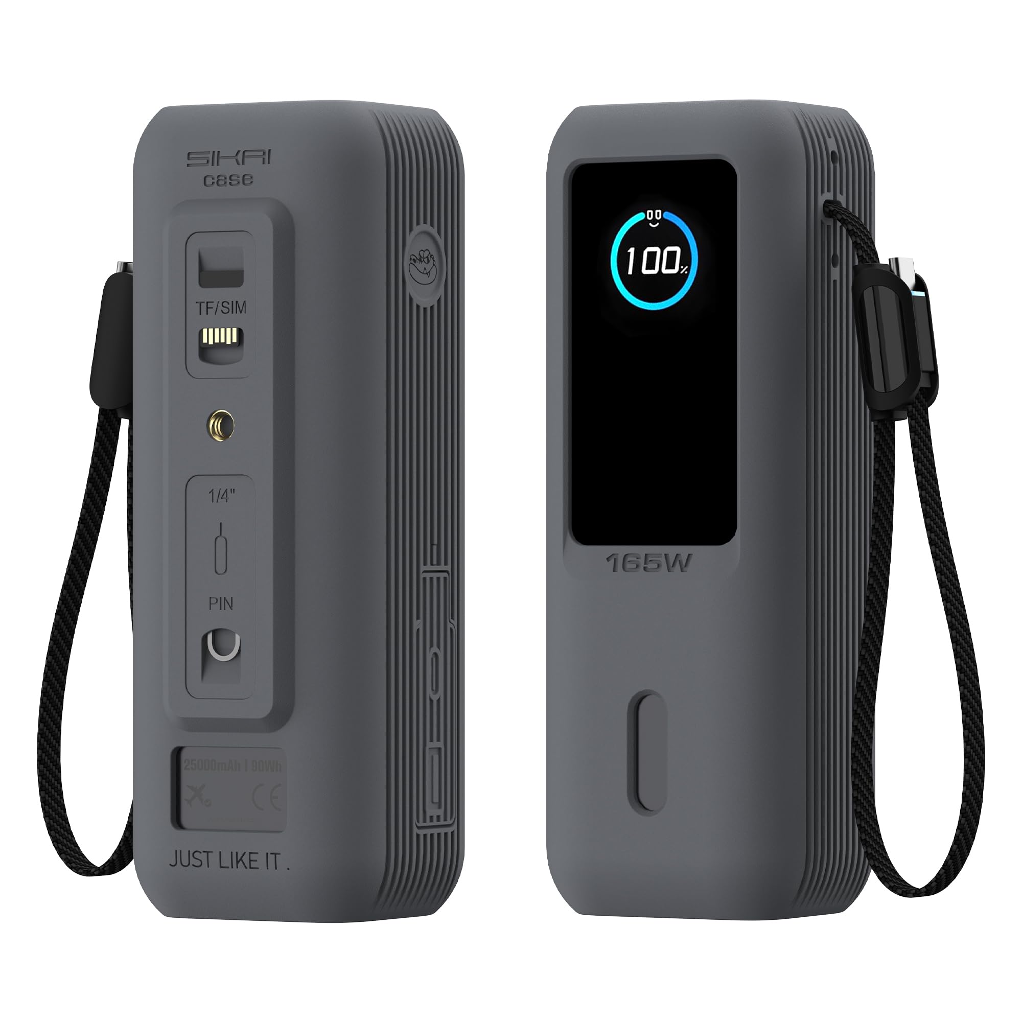 Silicone Case for Anker Laptop Power Bank (25,000mAh 165W) 1/4" Nut Hole,SD/SIM Card Storage, Display Protection&Dustproof, Travel Protective Cover Compatible with Anker Power Bank 165W/ A1695 (Black)
