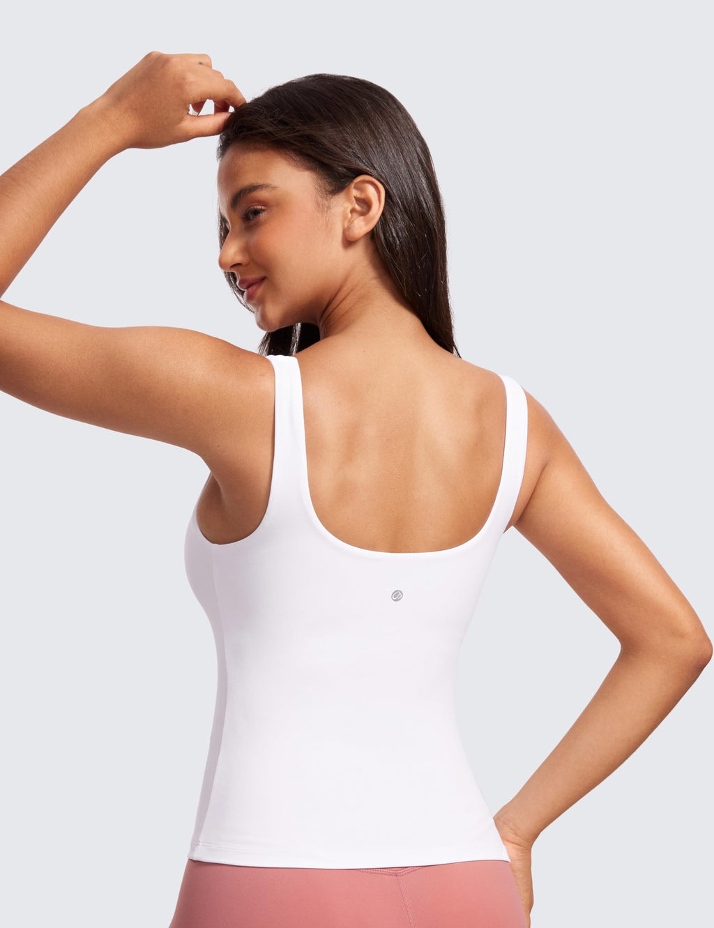 CRZ YOGA Butterluxe U Neck Tank Tops for Women - Padded Athletic Workout Camisole Crop Tops with Built in Bra