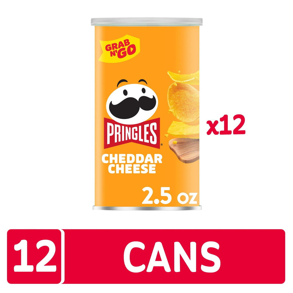 Pringles, Crisps, Lunch Snacks, Office and Kids Snacks, Grab N' Go, Cheddar Cheese (12 Cans)