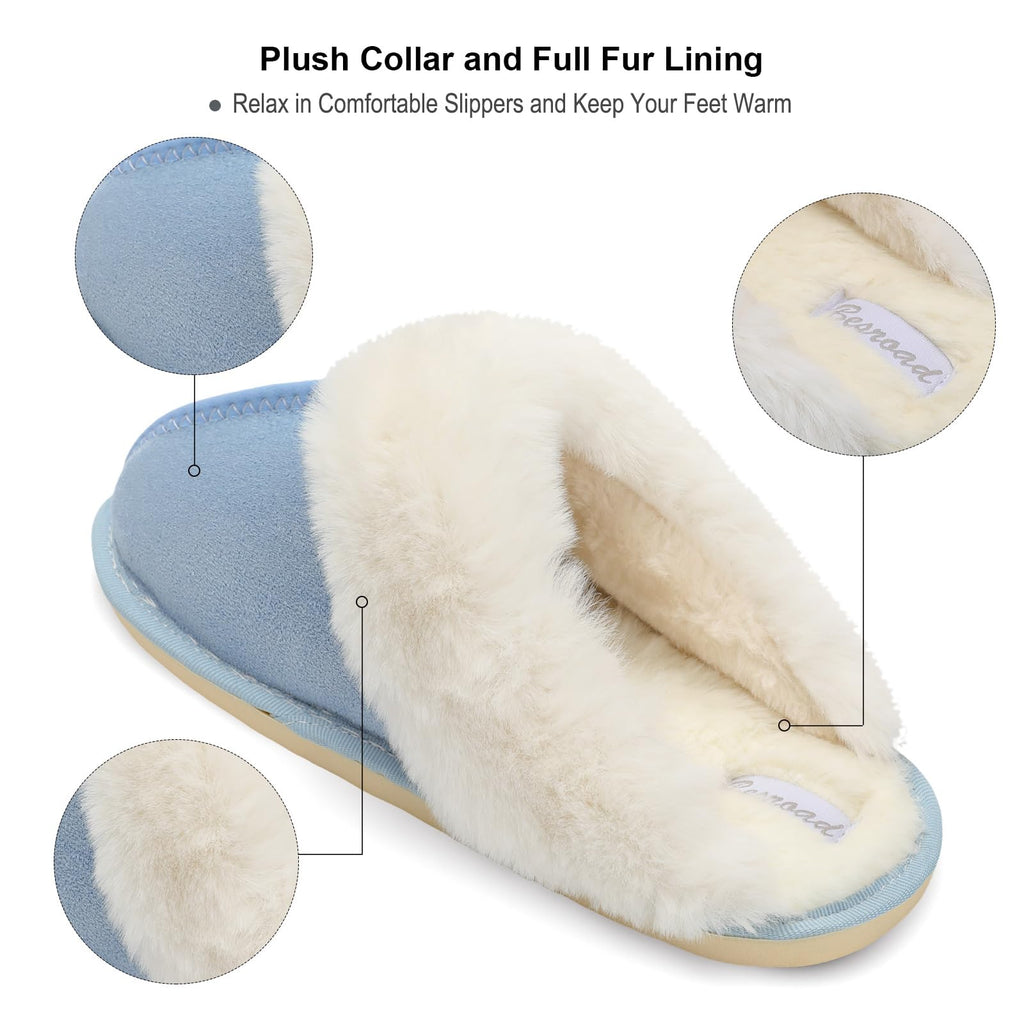 Besroad Winter Fuzzy House Slippers Sandals Plush Faux Fur Fluffy Flats Slippers Warm Slide Shoes for Women
