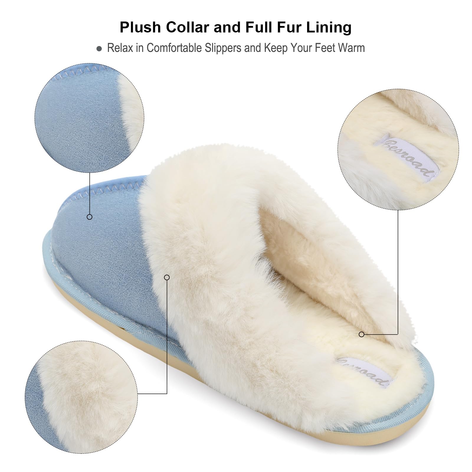 Besroad Winter Fuzzy House Slippers Sandals Plush Faux Fur Fluffy Flats Slippers Warm Slide Shoes for Women
