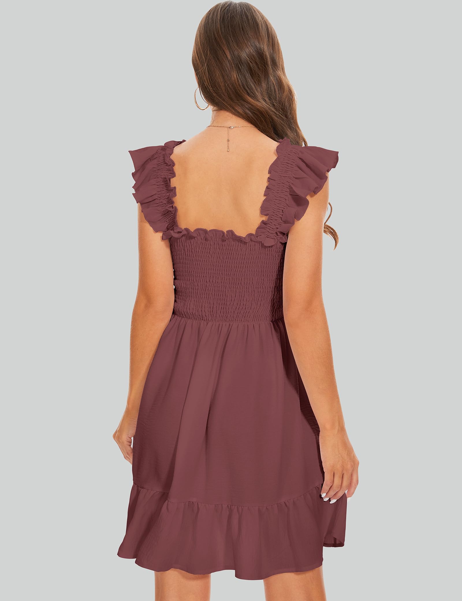 ROYLAMP Women's Smocked Dresses Square Neck Elegant Tiered Boho Ruffle Shoulder Swing Flowy Summer Casual Mini Dress