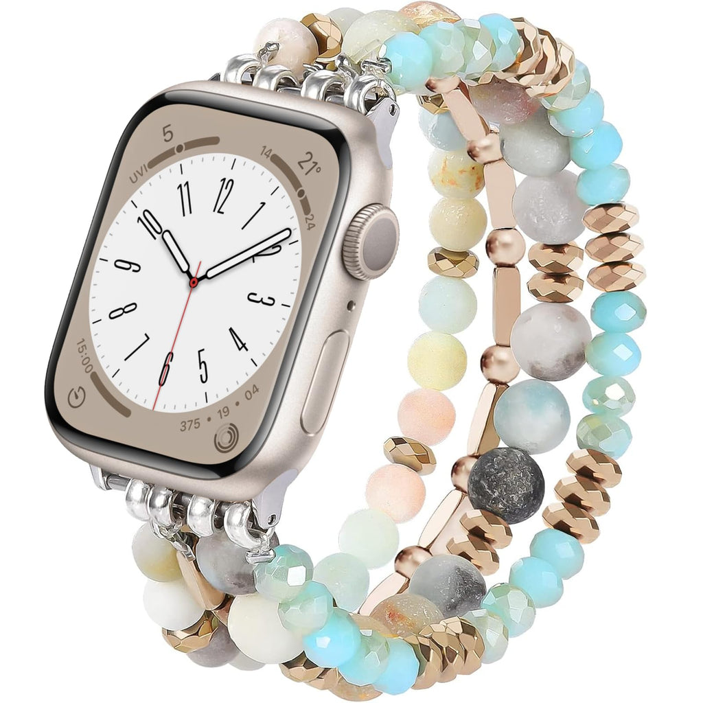 VISOOM Beaded Boho Bracelet Compatible for Apple Watch Band 40mm/38mm/41mm/42mm Series 11 10 9 8 7 SE Series 6/5/4 Women Fashion Cute Handmade Crystal Beads Stretchy Watch Strap for iWatch Bands 3/2/1
