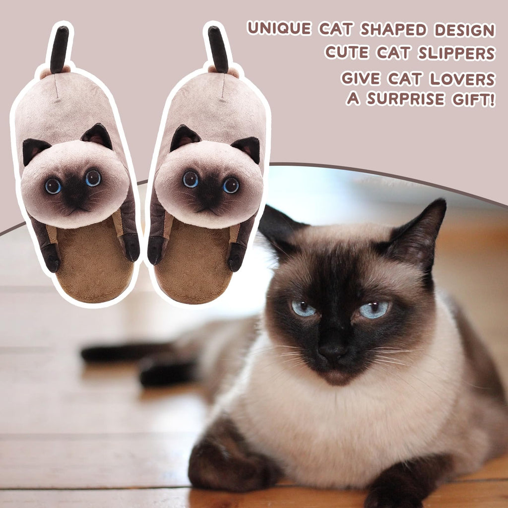 Funny Cat Slippers for Women,Fuzzy Animal Indoor House Shoes with Soft Memory Foam,Comfy Plush Warm Slip-on Slippers,Cat Gifts for Cat Lover