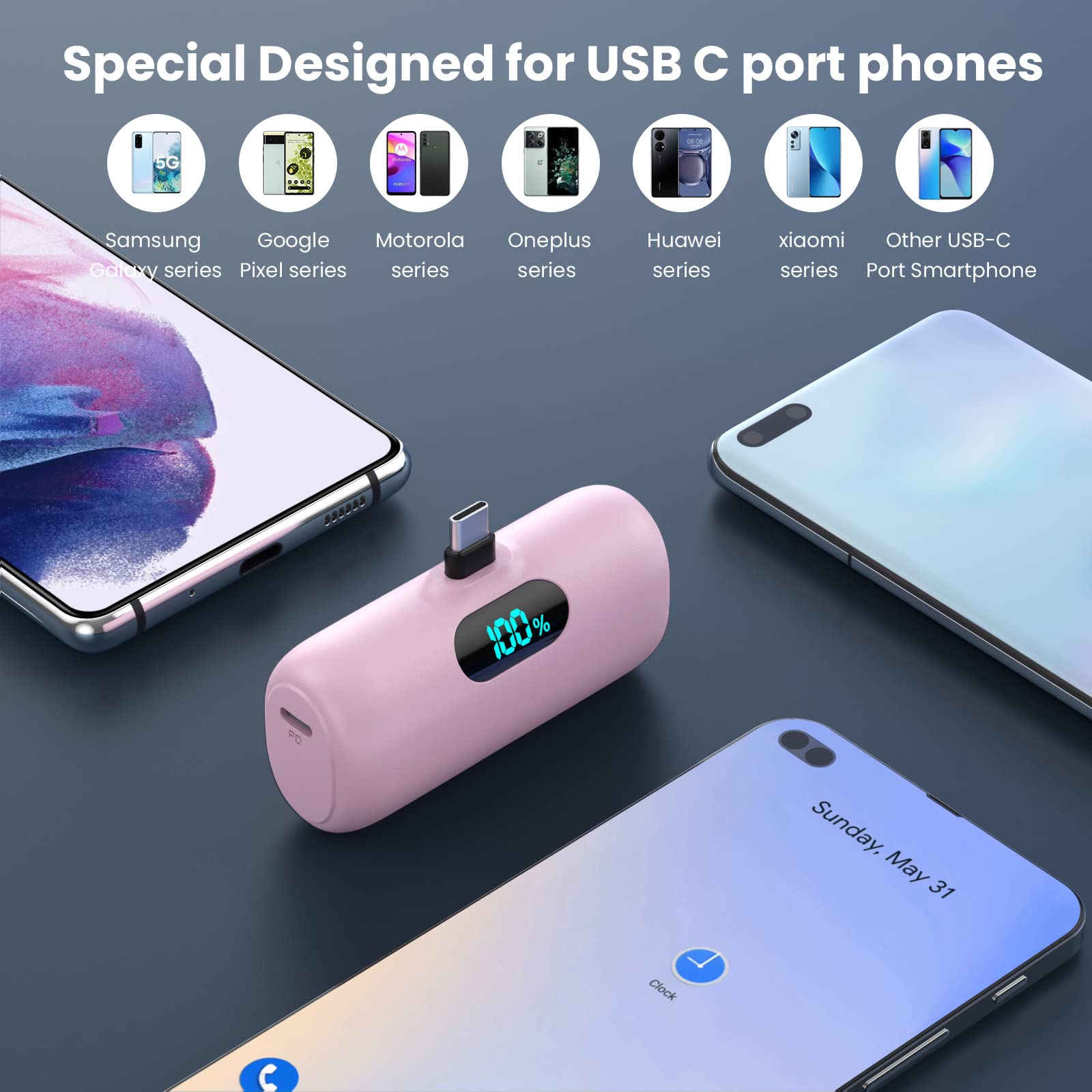 [2-Pack]Portable Charger for iPhone 17/16/15,Mini Power Bank 5000mAh PD USB C Portable Phone Charger,Travel Essential Battery Pack for iPhone 17/17 Air/16/16 pro/15/15 pro Max/Android/Samsung/Moto/LG