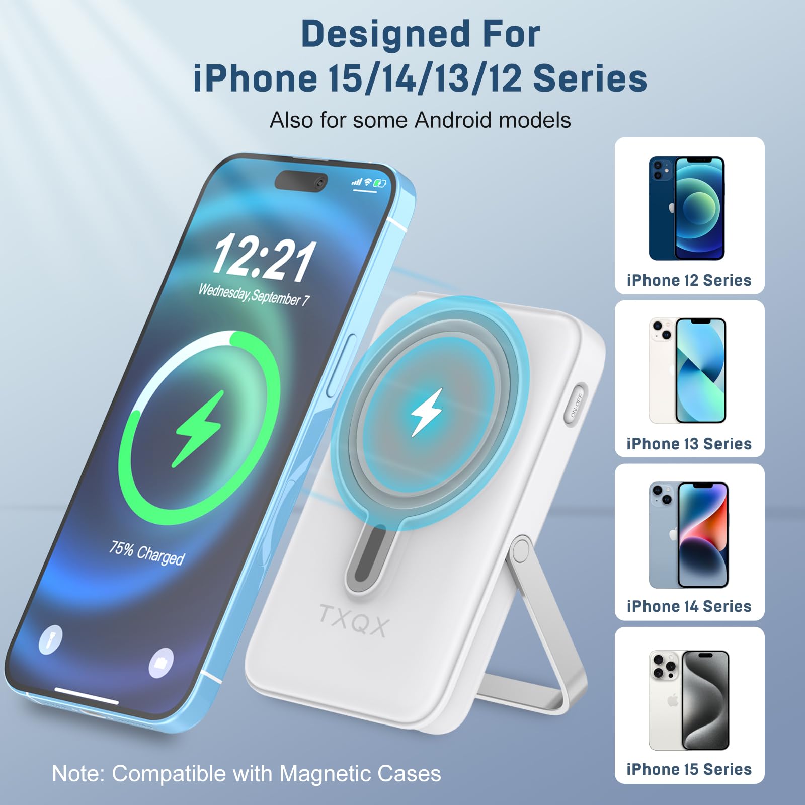 for Magsafe Battery Pack,10000mAh Magnetic Power Bank 22.5W PD Fast Charging with LED Display,Wireless Portable Charger with Built-in Cables and Stand for iPhone 17/16/15/14/13/12/Pro/Pro Max