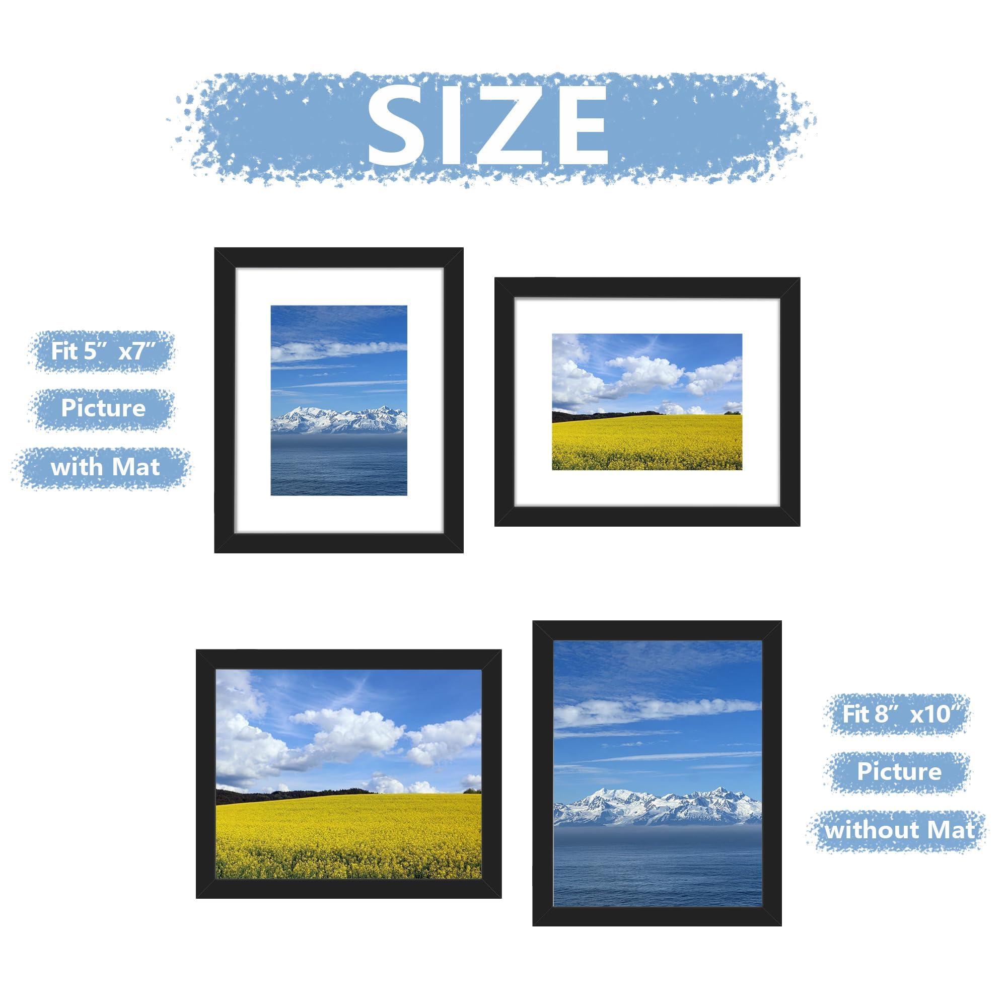 Picrit 24x34 Black Poster Frame 7 Pack, Display Pictures 20x30 Picture with Mat or 24 x 34 without Mat for Horizontal or Vertical Wall Mounting, Wall Gallery Photo Frames