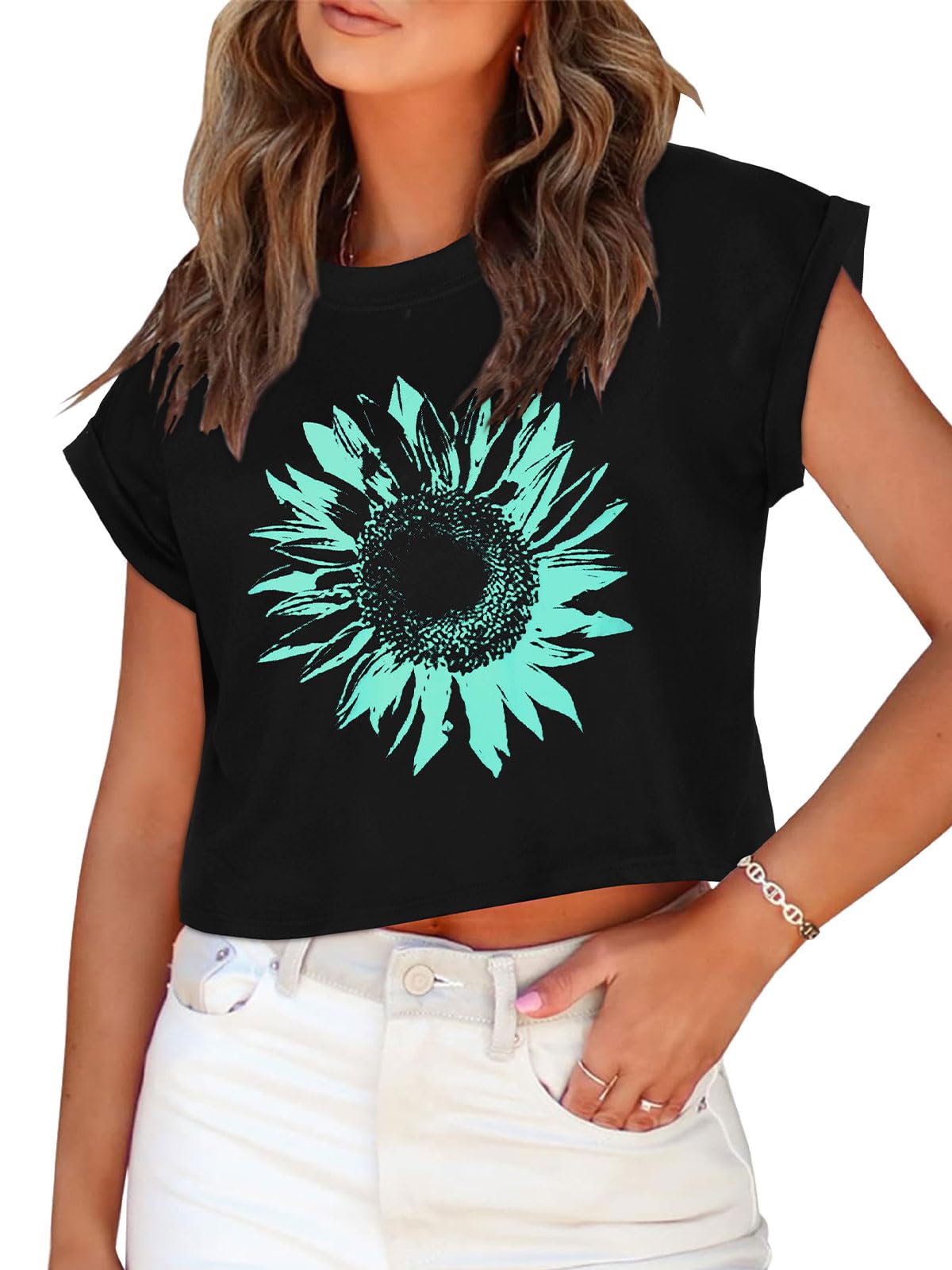 Summer Short Sleeve Crop Tops Womens Crewneck Roll Cap Sleeve T Shirts Loose Fit Basic Tees 2026