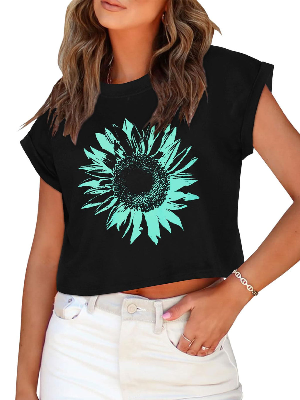 Summer Short Sleeve Crop Tops Womens Crewneck Roll Cap Sleeve T Shirts Loose Fit Basic Tees 2026