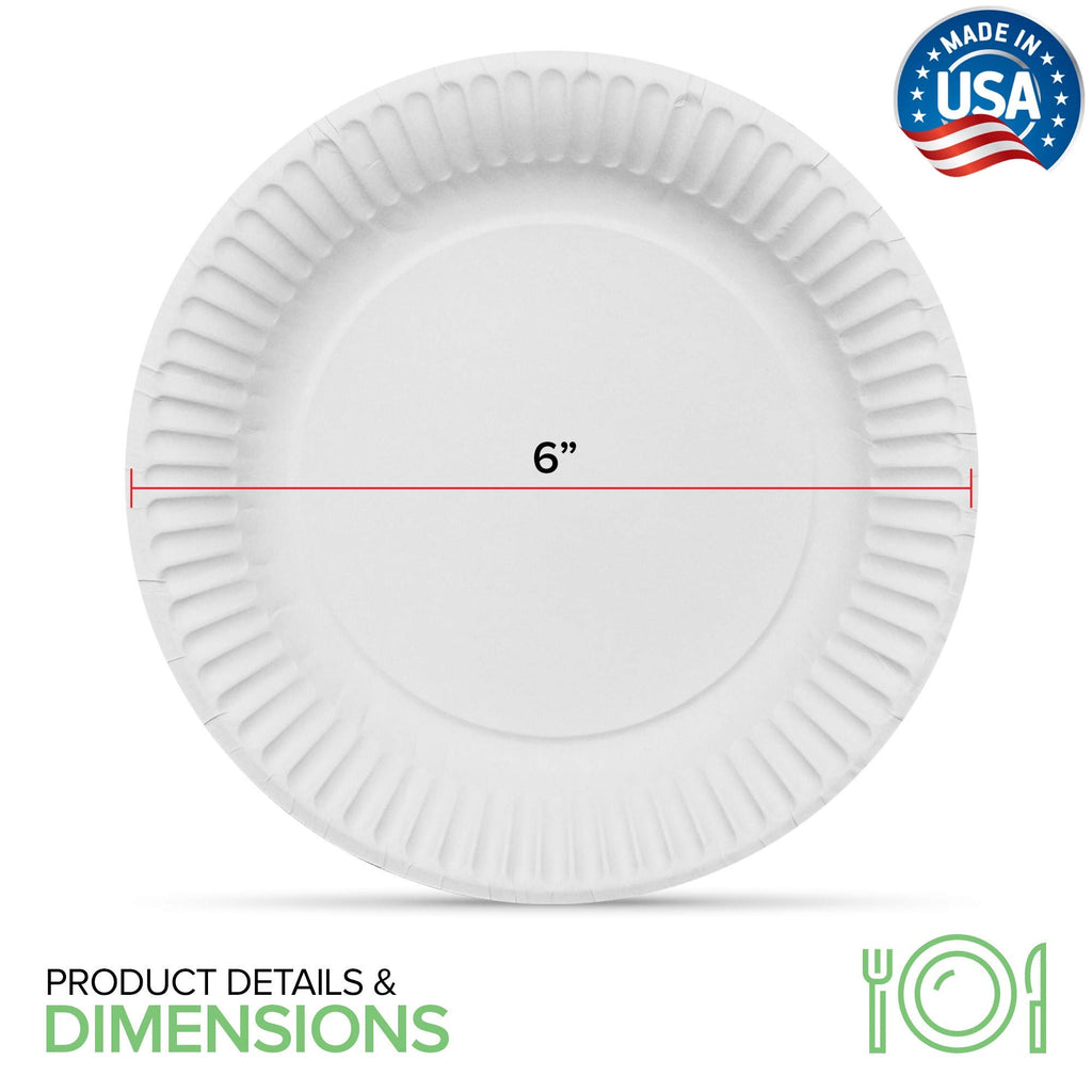 6-Inch Paper Plates Uncoated, Everyday Disposable Dessert Plates 6" Paper Plate Bulk, White, 300 Count, Stock Your Home