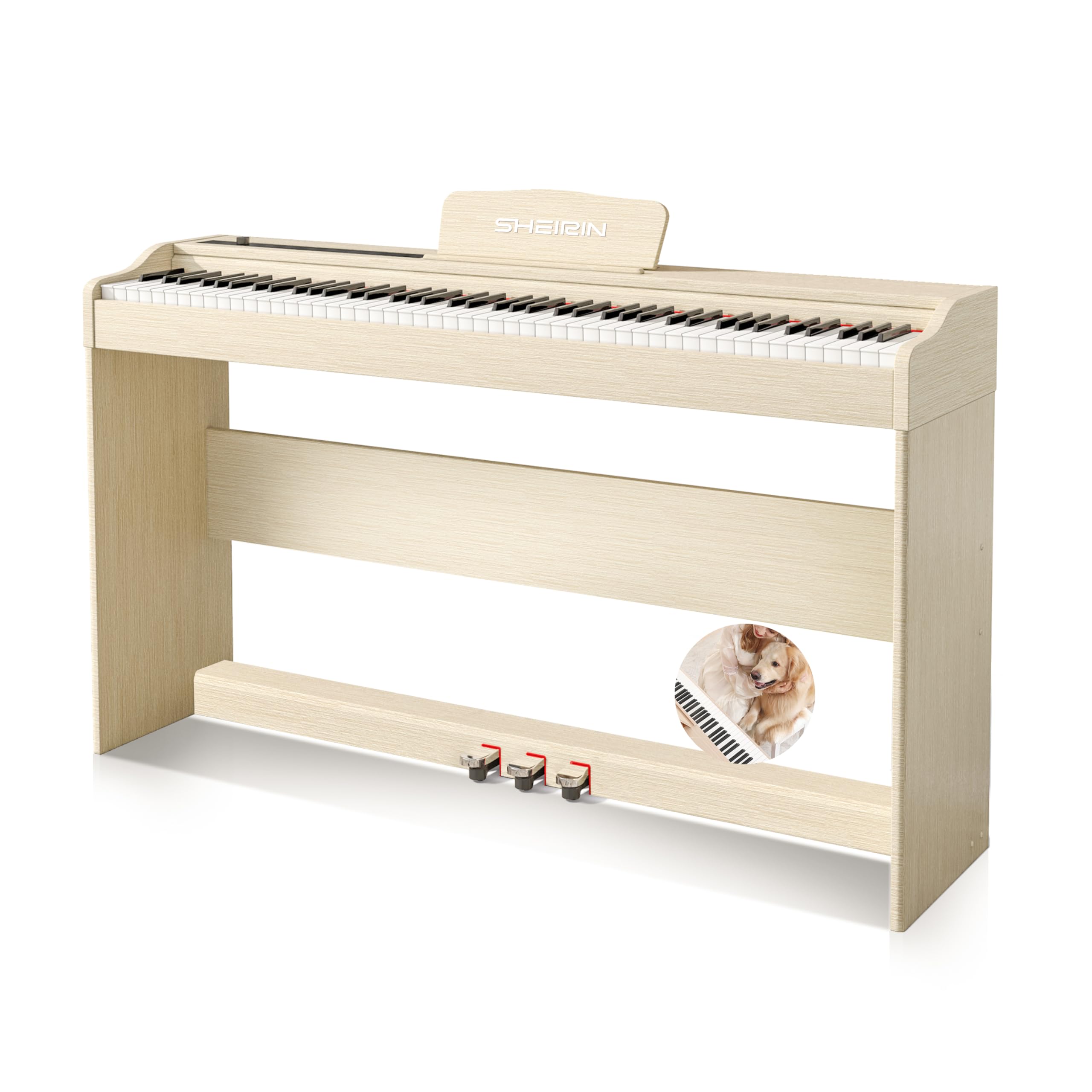 Digital Piano Hammer Action Keyboard 88 Keys Upright Acoustic Electric Weighted Piano Beginner MIDI Cover Full Size Sustain Pedal Stand Real Professional SR-FH80 (Beige Full Cover)