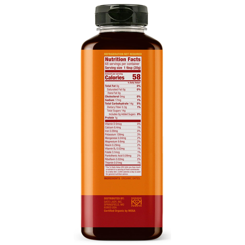 Date Lady Date Syrup 3 lb Squeeze Bottle | 1 ingredient: 100% Organic Dates. Vegan, Paleo, Gluten-free & Kosher | Also Known As Silan, Date Honey and Date Nectar | Sugar Substitute
