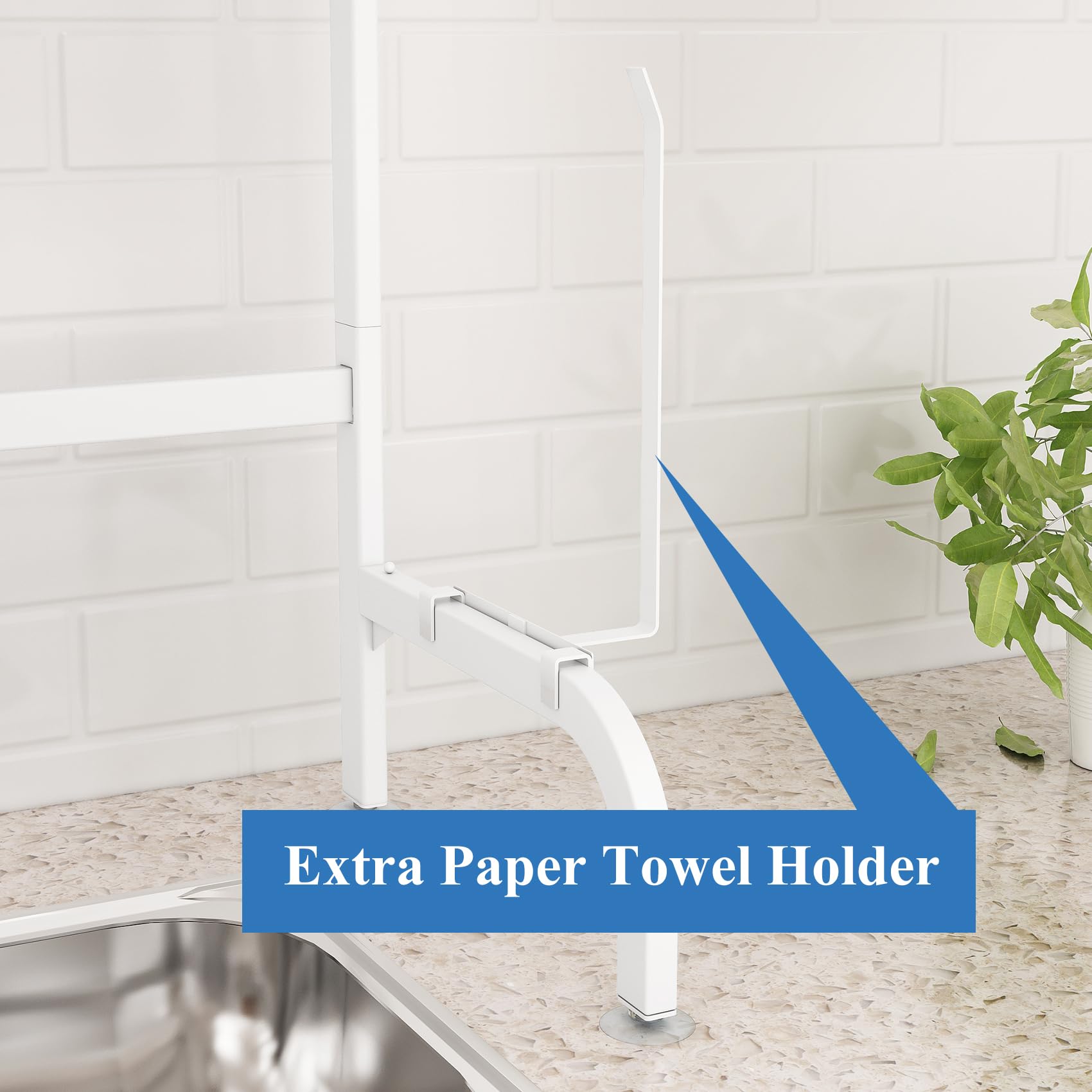 SAYZH Over the Sink Dish Drying Rack, Adjustable (25.5 to 33.5 inch) 2 Tier Metal Steel Dish Drying Racks for Kitchen Counter with Hooks Paper Towel Utensil Cup Holder Sink Caddy (Black)