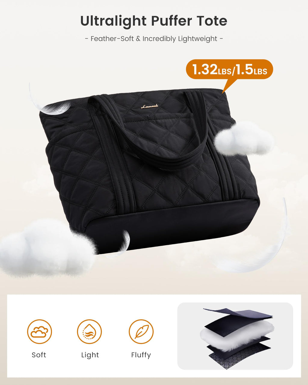 LOVEVOOK Puffer Tote Bag for Women, Puffy Work Handbag with Cup Holder, Travel Carry On Bag with Zipper for Teacher Nurse Gym