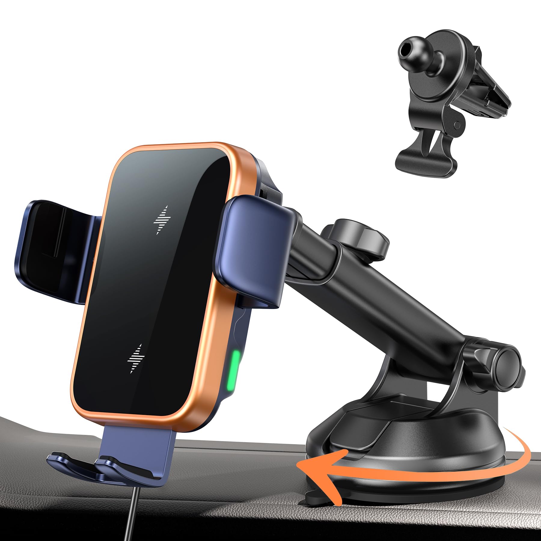 Dual Coil 15W Car Phone Holder Wireless Car Charger -Auto Clamping- Charging Phone Holders for Your Car Dash Vent Windshield, for Flip S25/S24/S23/S22, iPhone 17/16/15/14